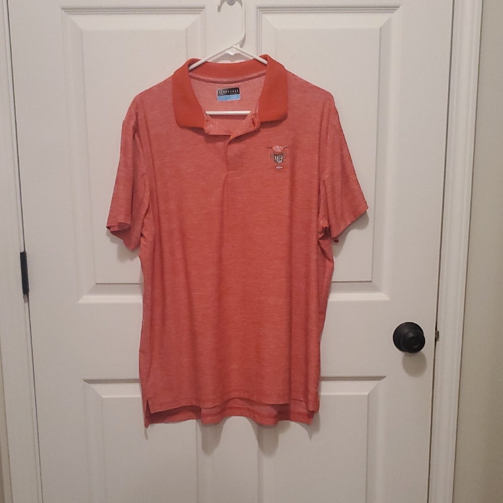 PGA Tour Men's Heathered Coral-Orange Polo with Crest Logo